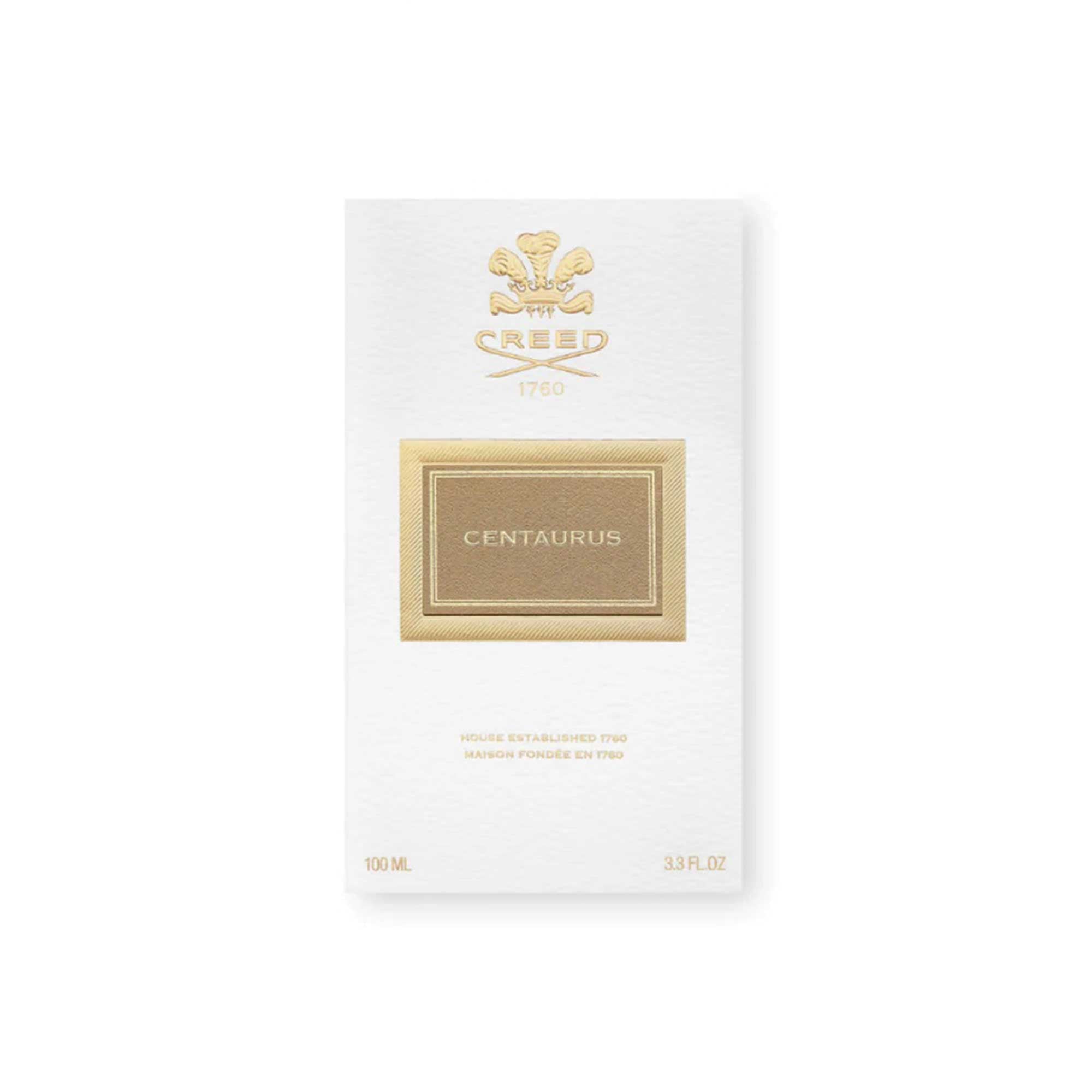 Creed Millesime Centaurus 100ml perfume box with gold and white elegant packaging