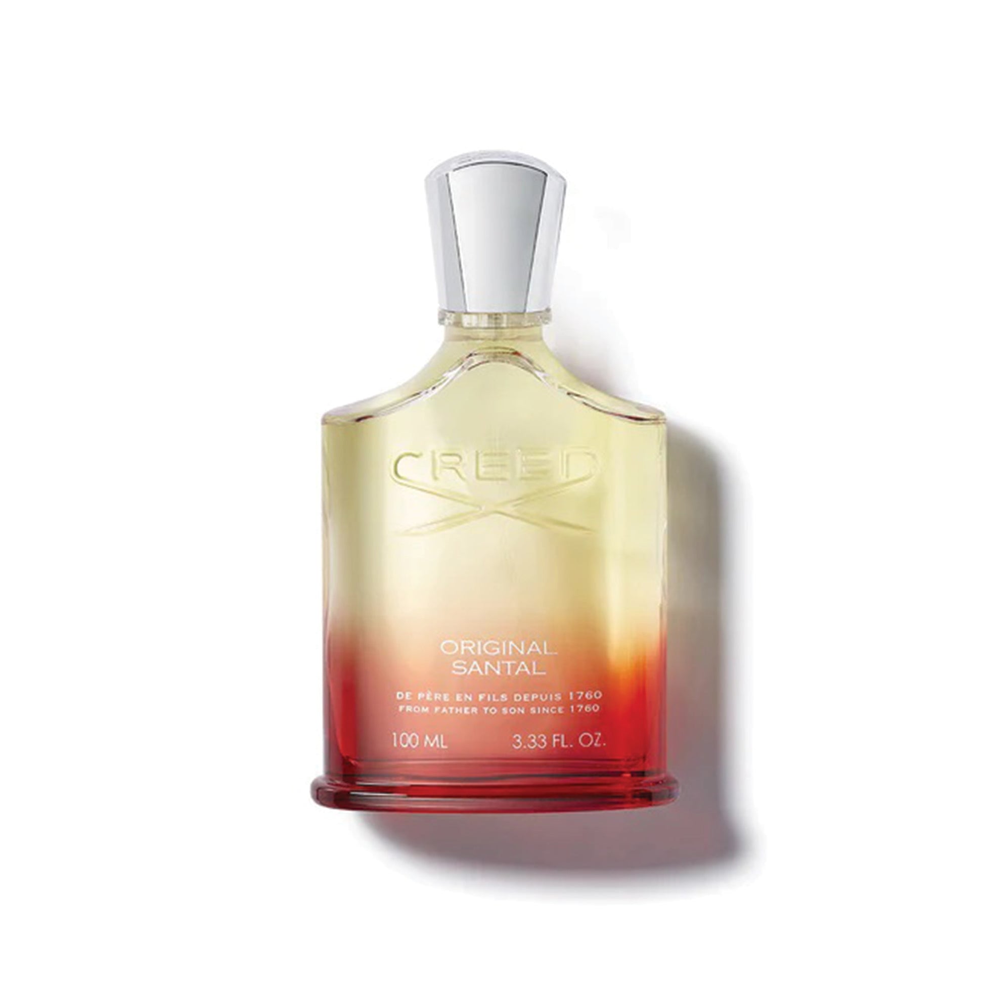 Creed Original Santal 100ml perfume bottle with gradient red and clear glass design