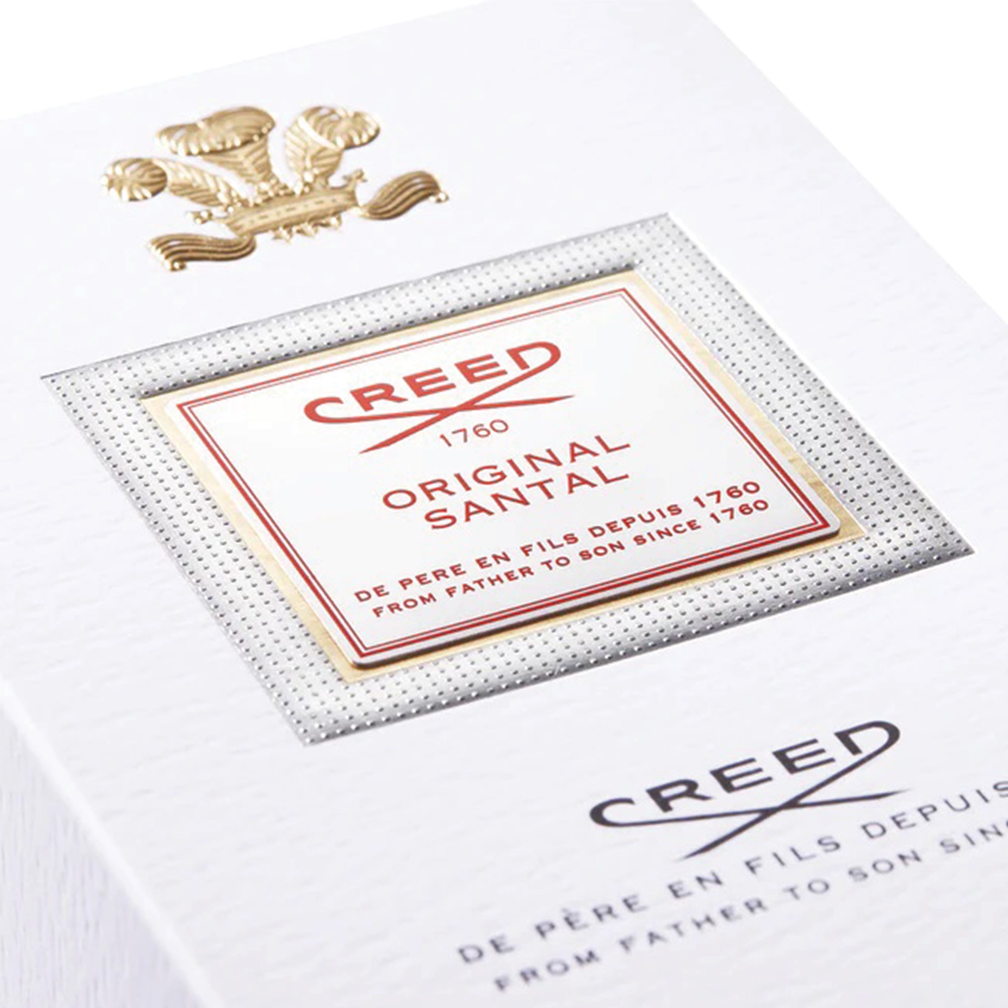 Creed Original Santal 100ml perfume packaging with gold crest and detailed label