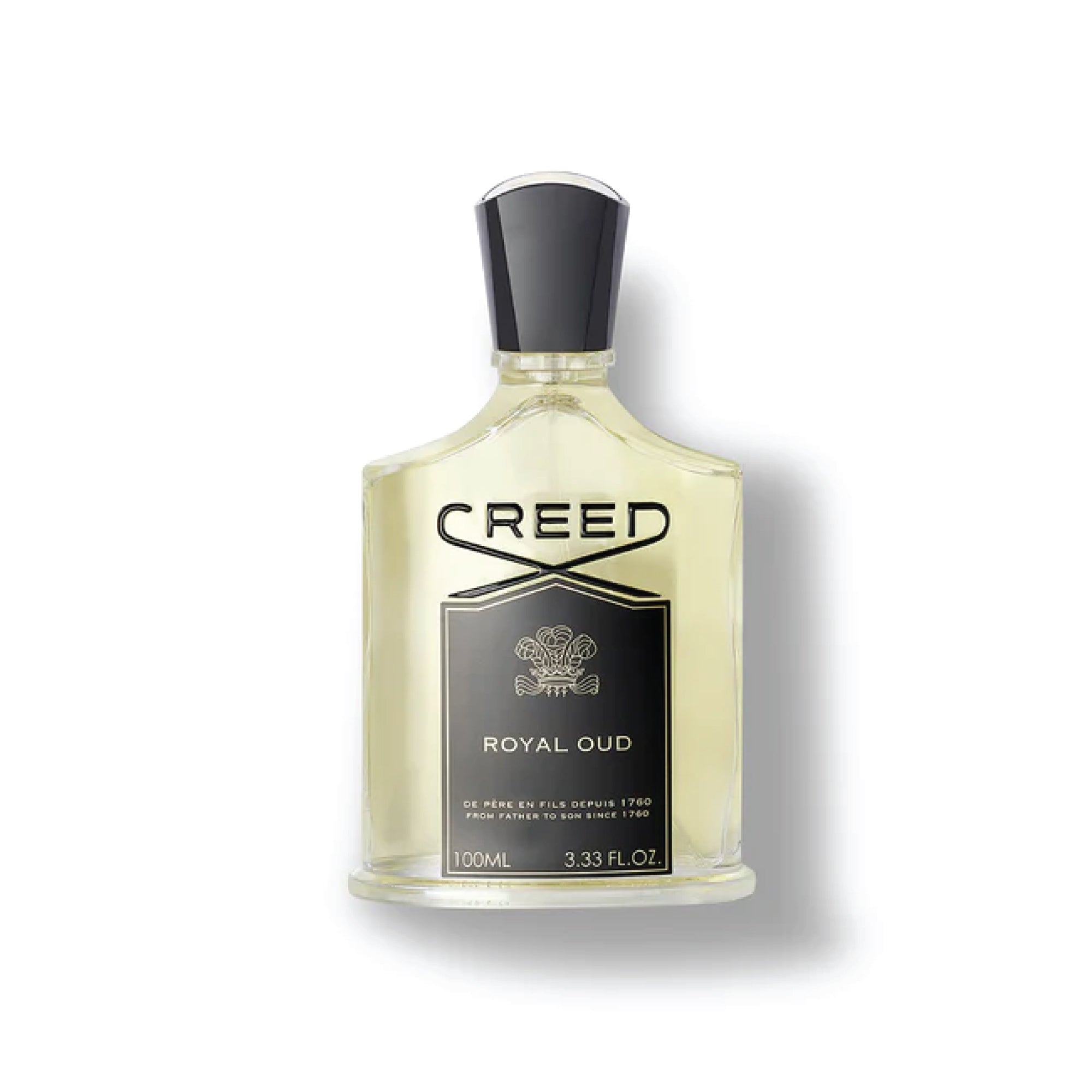 Creed Royal Oud perfume 100ml elegant clear bottle with black label and cap