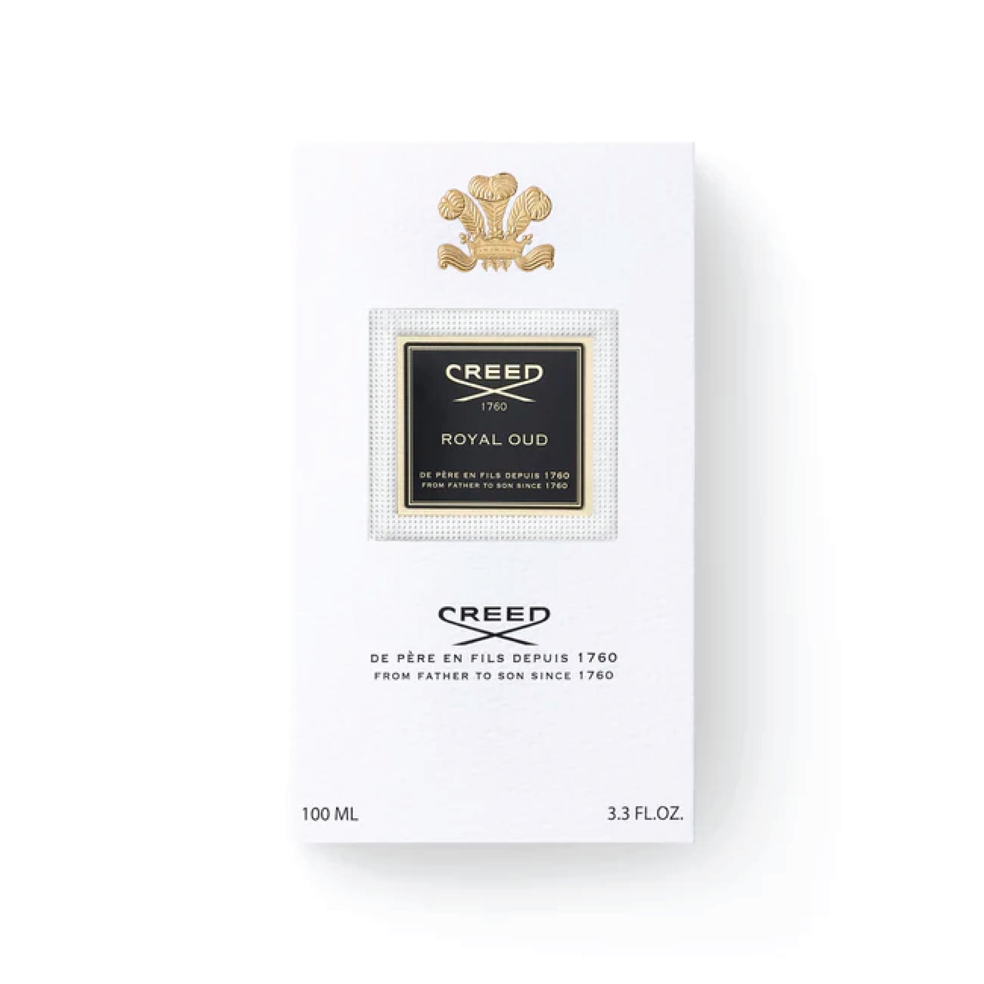 Creed Royal Oud perfume 100ml in elegant white packaging with gold and black label