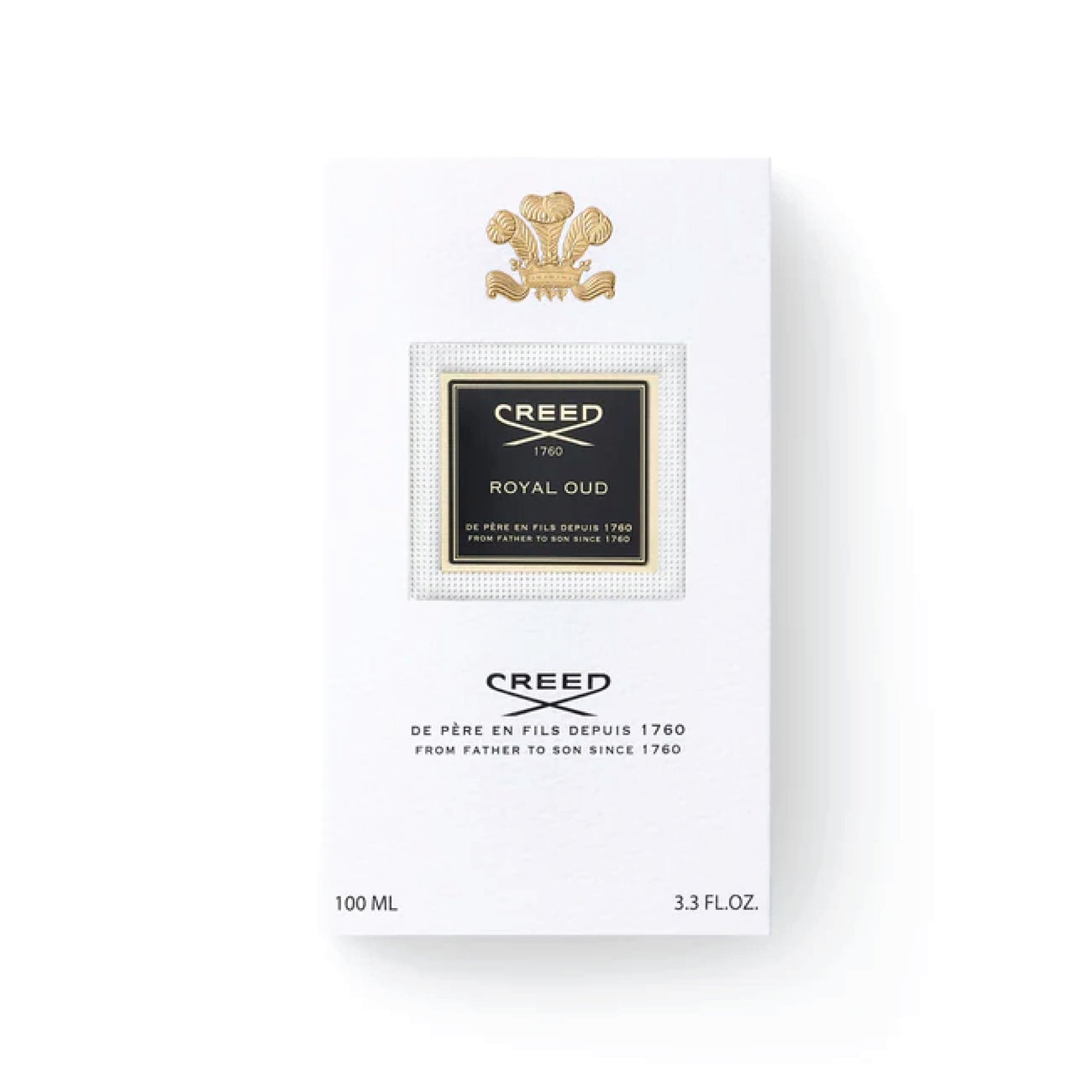 Creed Royal Oud perfume 100ml in elegant white packaging with gold and black label