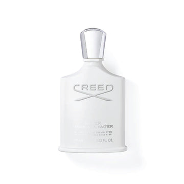 Creed Silver Mountain Water 100ml perfume bottle with white design and silver cap