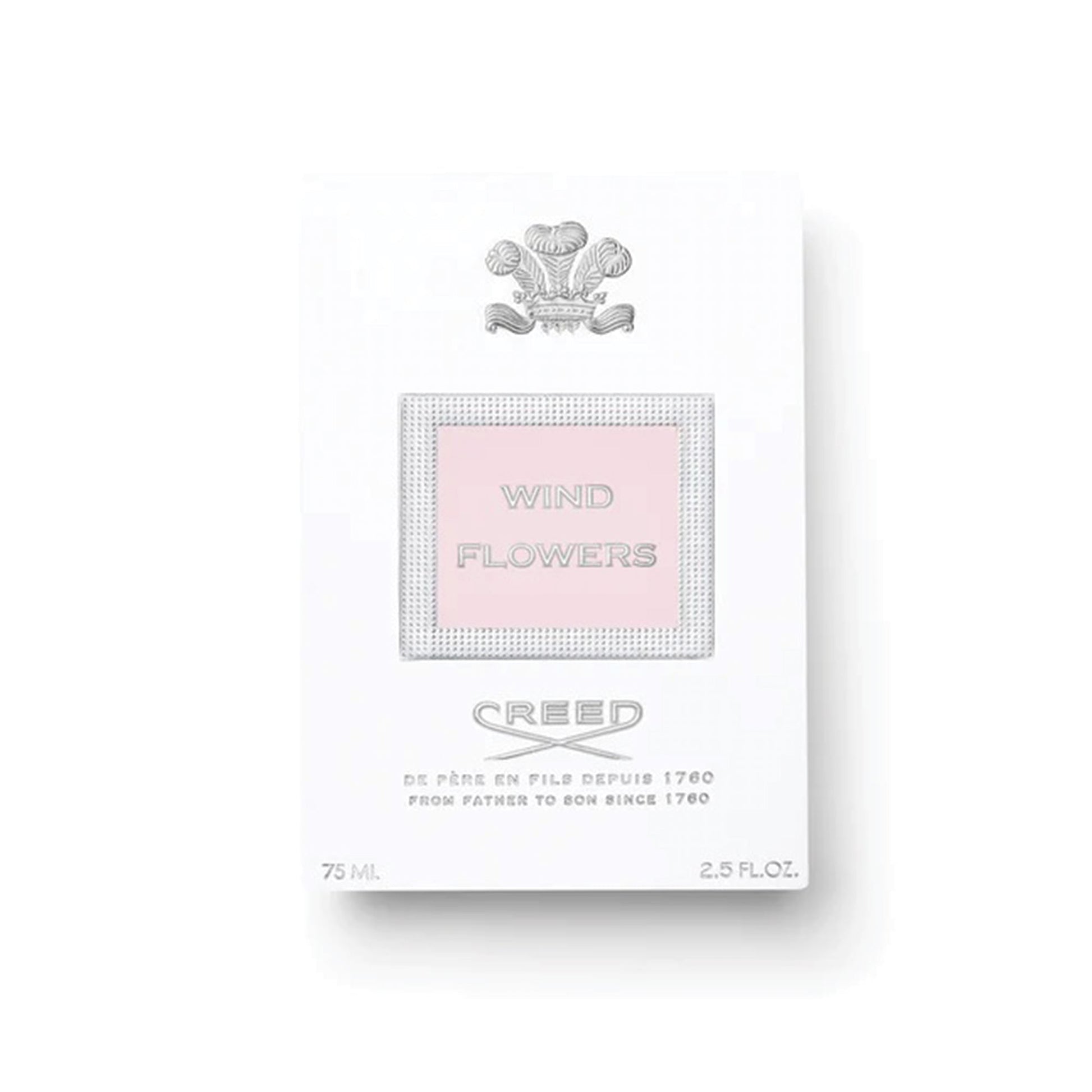 Creed Wind Flowers perfume 75ml white and pink packaging with silver accents