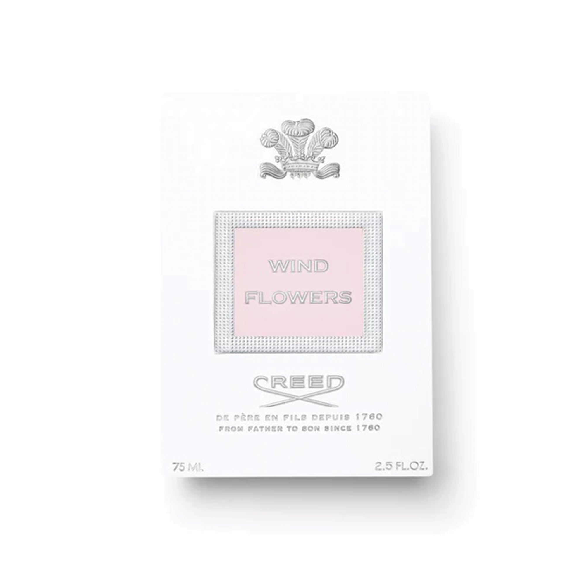 Creed Wind Flowers perfume 75ml white and pink packaging with silver accents