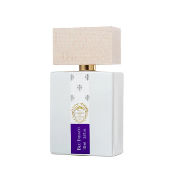 Giardini Di Toscana Blu Indaco perfume bottle with white rectangular design and wooden cap