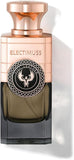 Electimuss Vici Leather perfume bottle with black and rose gold design and leather emblem