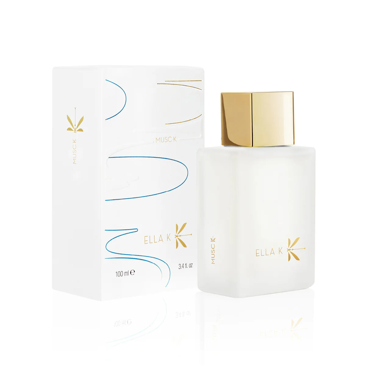 Ella K Musc Eau de Parfum 100ml in sleek bottle with gold accents and elegant packaging