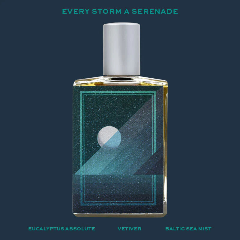 Imaginary Authors Every Storm A Serenade perfume bottle with modern geometric design and silver cap