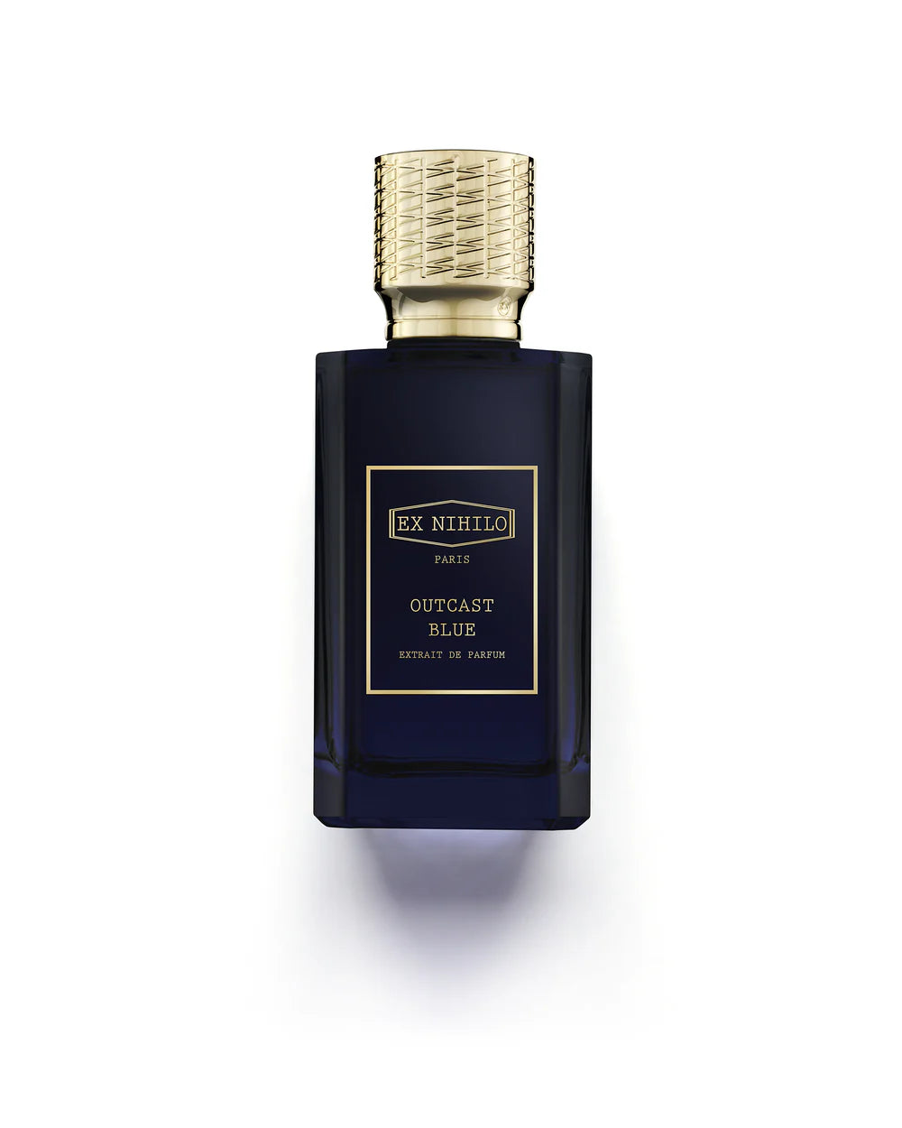 Ex Nihilo Outcast Blue Eau de Parfum in a luxurious blue bottle with a textured gold cap