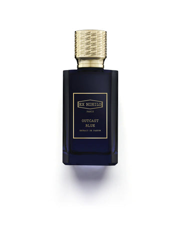 Ex Nihilo Outcast Blue Eau de Parfum in a luxurious blue bottle with a textured gold cap