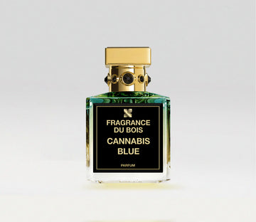Fragrance Du Bois Cannabis perfume in a luxurious bottle with a gold cap and green accents