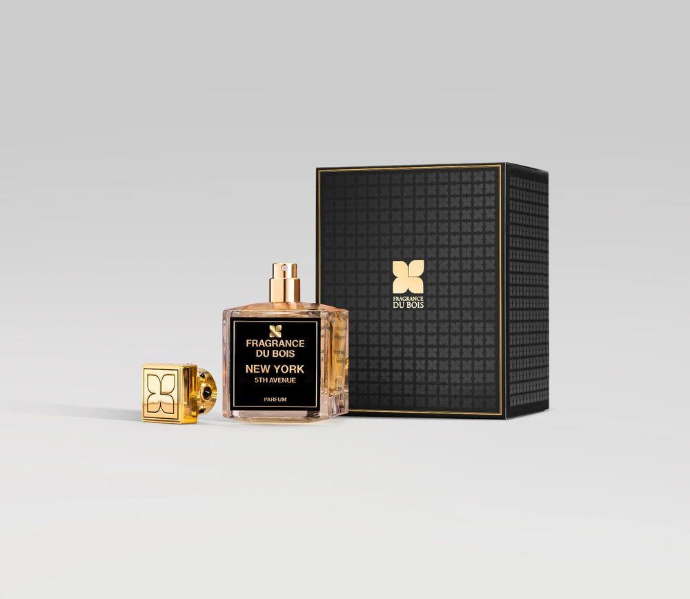 Fragrance Du Bois New York 5th perfume in elegant bottle with gold accents and black label