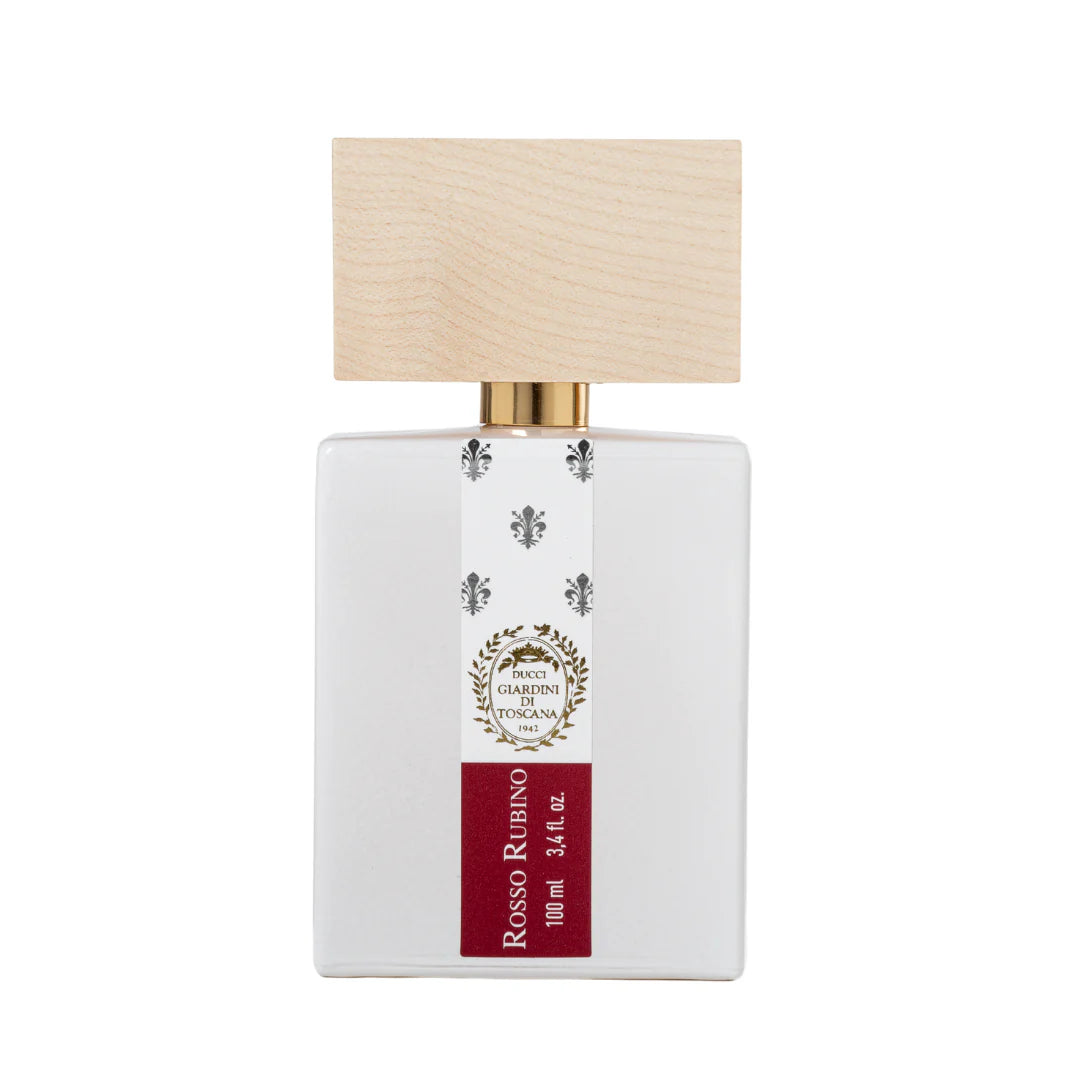 Giardini Di Toscana Rosso Rubino EDP perfume bottle with wooden cap and elegant label