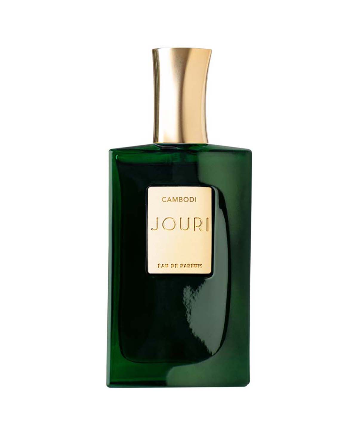 Jouri Cambodi EDP 50ml perfume bottle with dark green glass and gold cap
