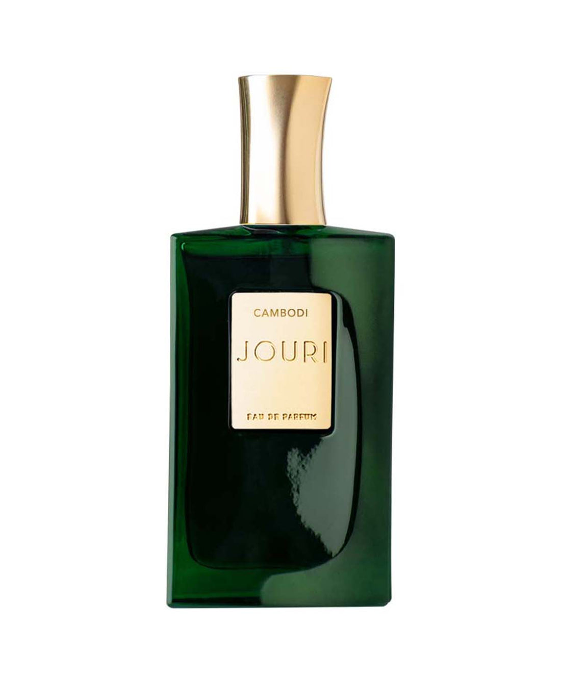 Jouri Cambodi EDP 50ml perfume bottle with dark green glass and gold cap