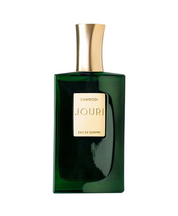 Jouri Cambodi EDP 50ml perfume bottle with dark green glass and gold cap