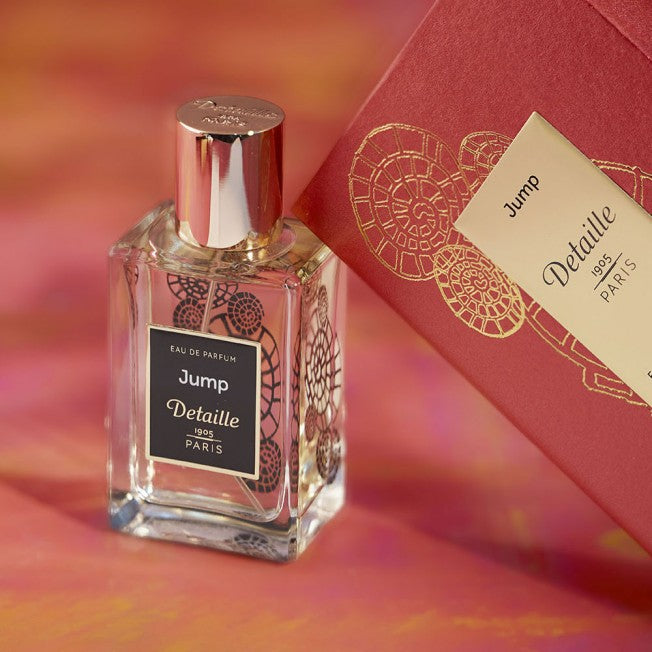 Detaille Jump 50ml eau de parfum in elegant clear glass bottle with gold cap and decorative label