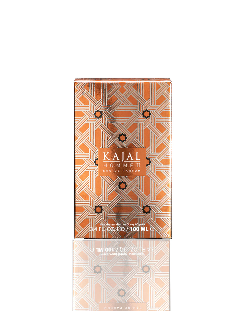 Kajal Homme II Eau de Parfum 100ml box by Kajal Perfumes with intricate geometric design
