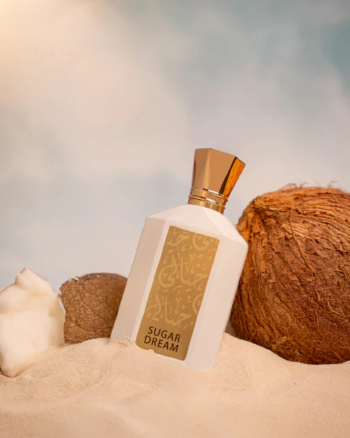 Khayali Sugar Dream perfume in a decorative bottle with a gold cap for a sweet fragrance experience