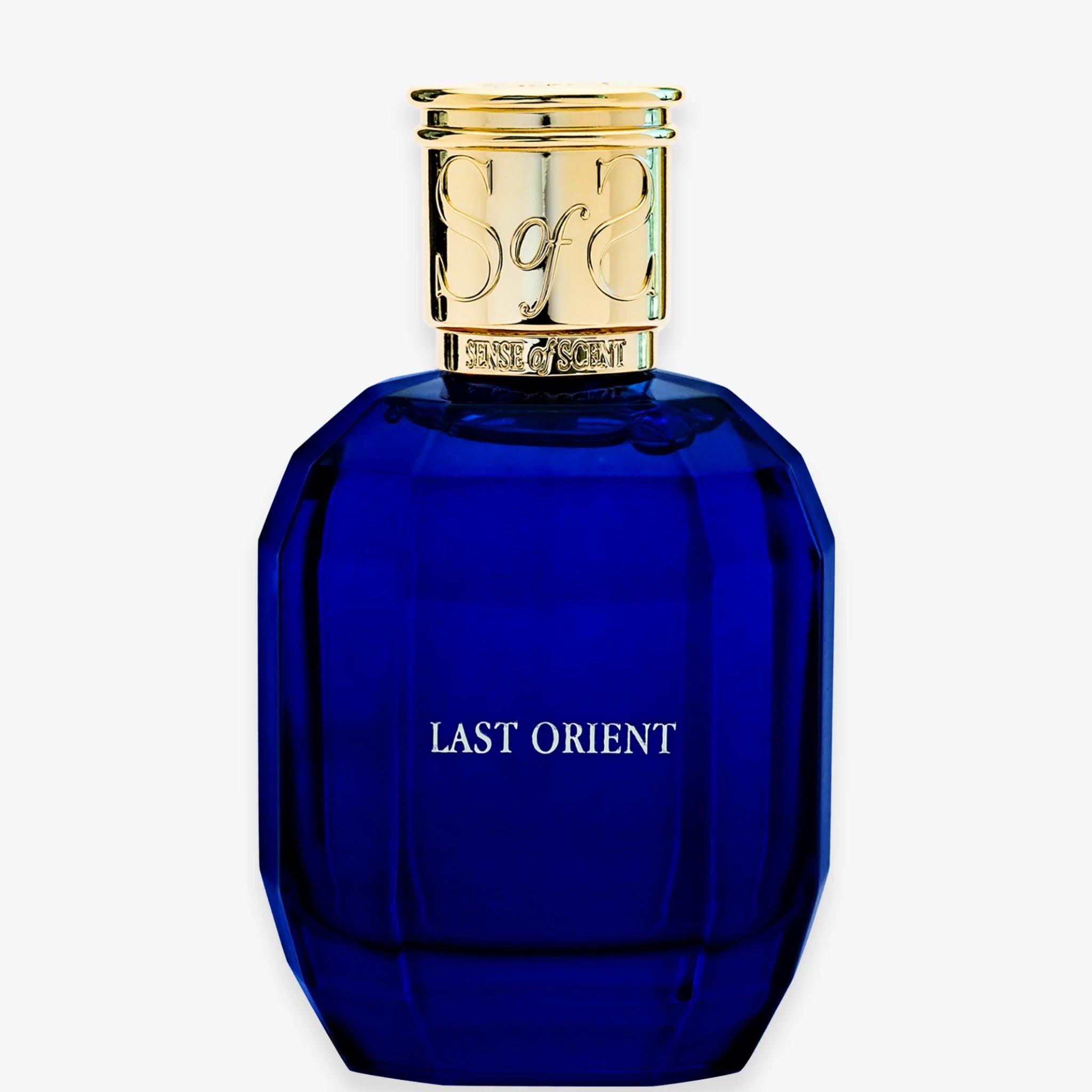 LAST ORIENT perfume by Sense of Scent in a deep blue faceted glass bottle with gold cap