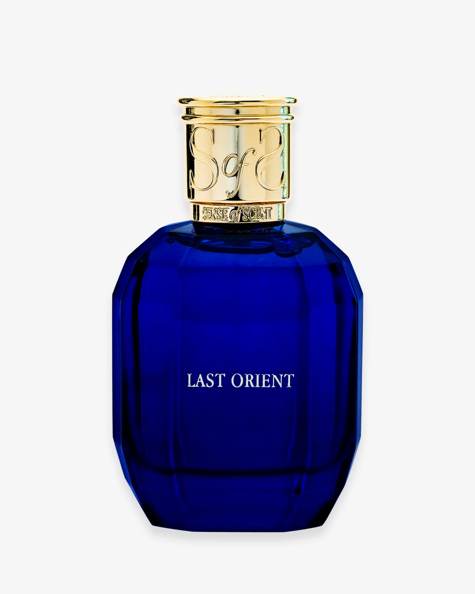LAST ORIENT perfume by Sense of Scent in a deep blue faceted glass bottle with gold cap