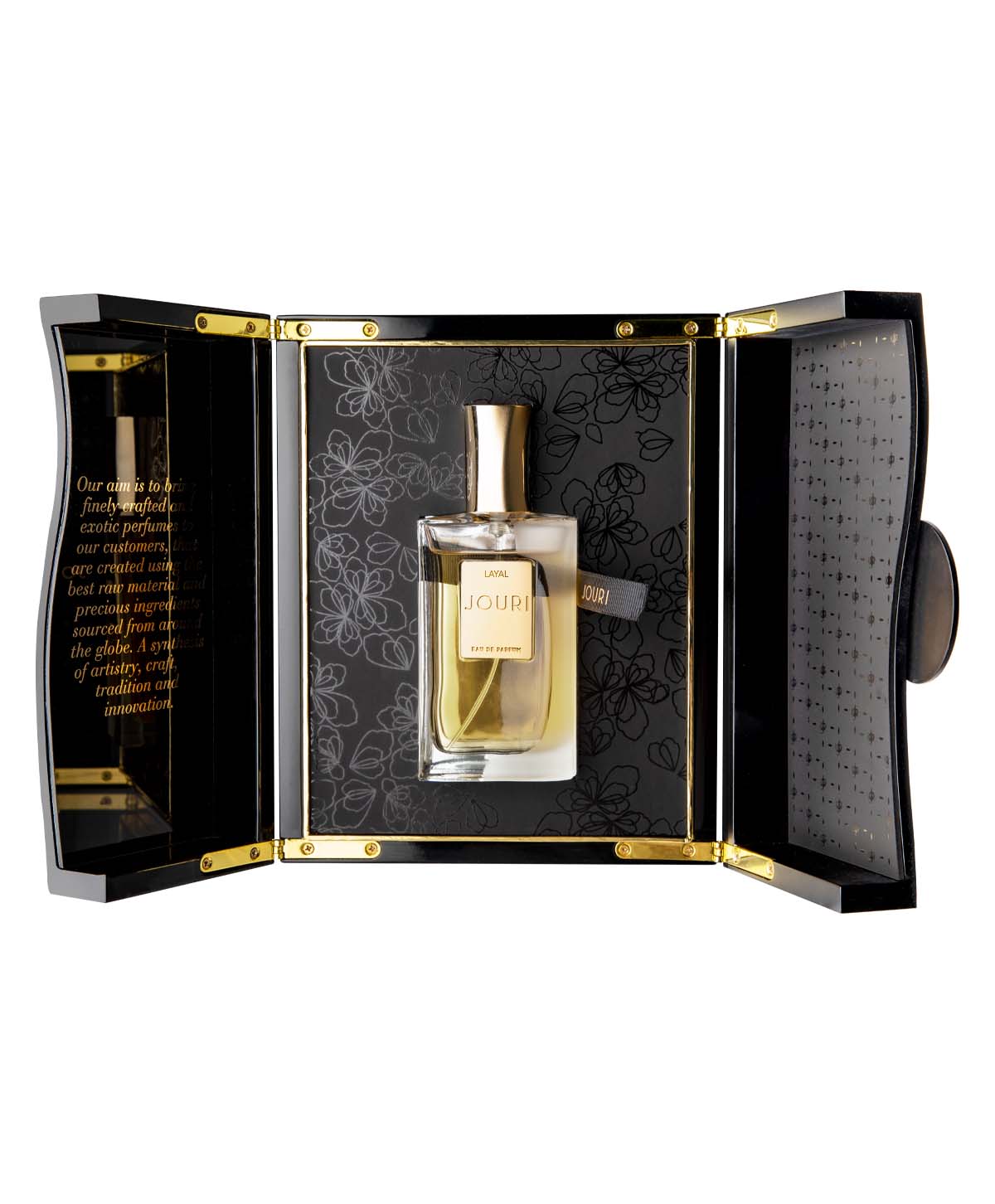 Jouri Layal EDP 50ml perfume bottle in a luxurious black and gold display box Layal EDP 50ml review