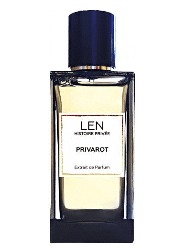 LEN FRAGRANCES PRIVAROT extrait de parfum luxury perfume bottle with black cap and clear rectangular glass