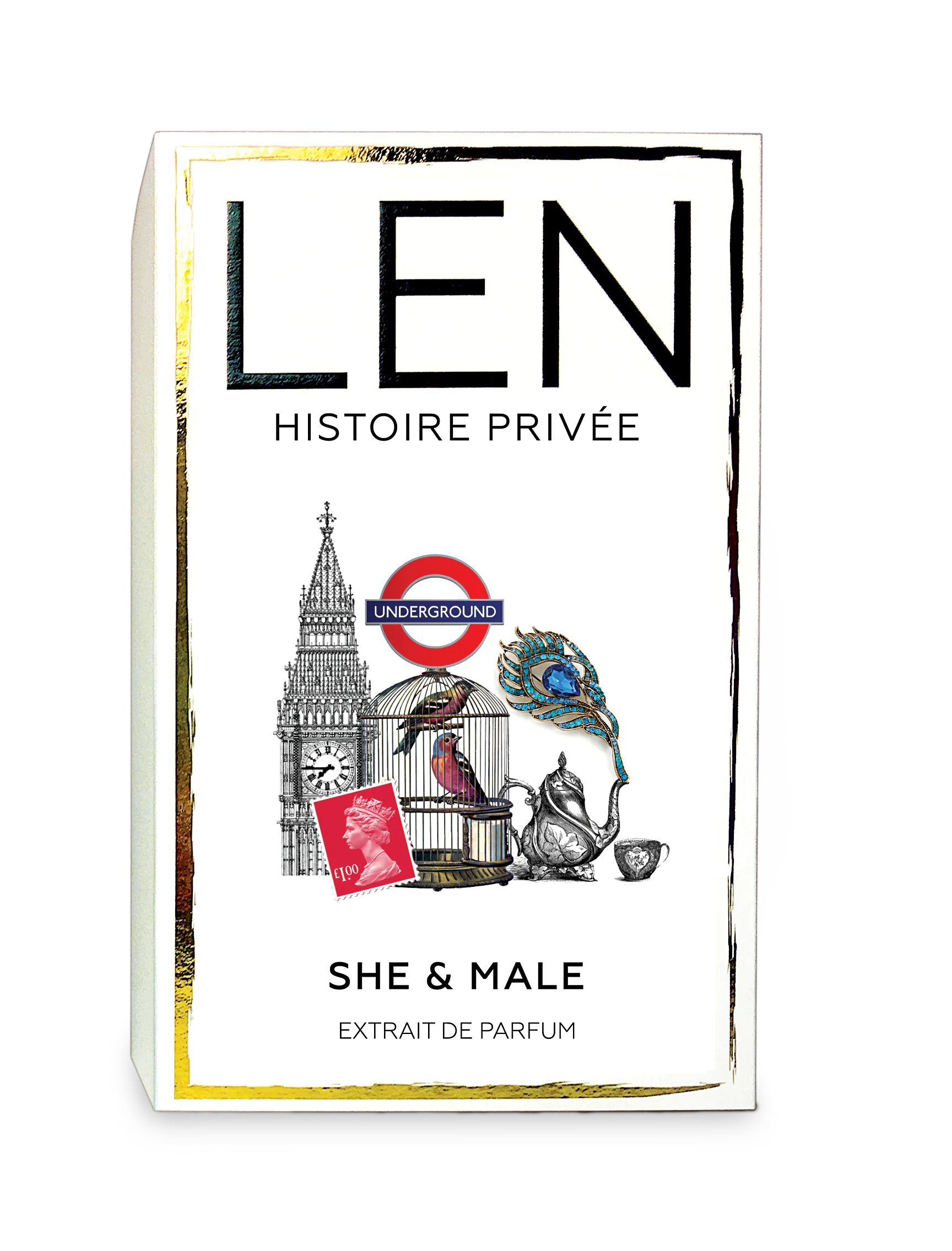 LEN FRAGRANCES she and male perfume for couples extrait de parfum with London-themed packaging