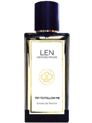 LEN FRAGRANCES TRY TO FOLLOW ME perfume review showing elegant black and gold extrait de parfum bottle