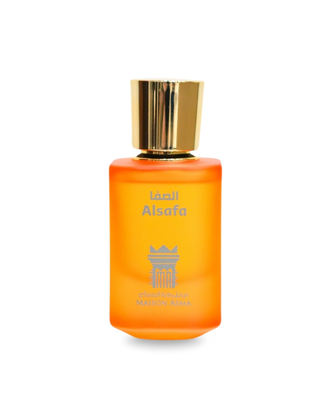 Maison Asma Alsafa perfume Dubai in an elegant orange frosted glass bottle with gold cap