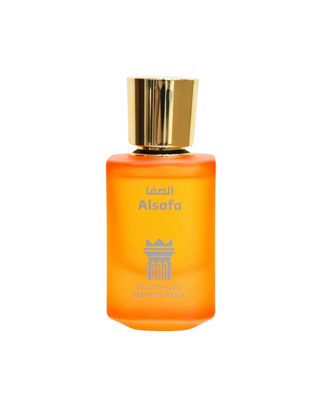 Alsafa – A Weekend in Safa Park by Maison Asma, a frosted orange glass bottle with a faceted gold cap
