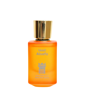 Alsafa – A Weekend in Safa Park by Maison Asma, a frosted orange glass bottle with a faceted gold cap