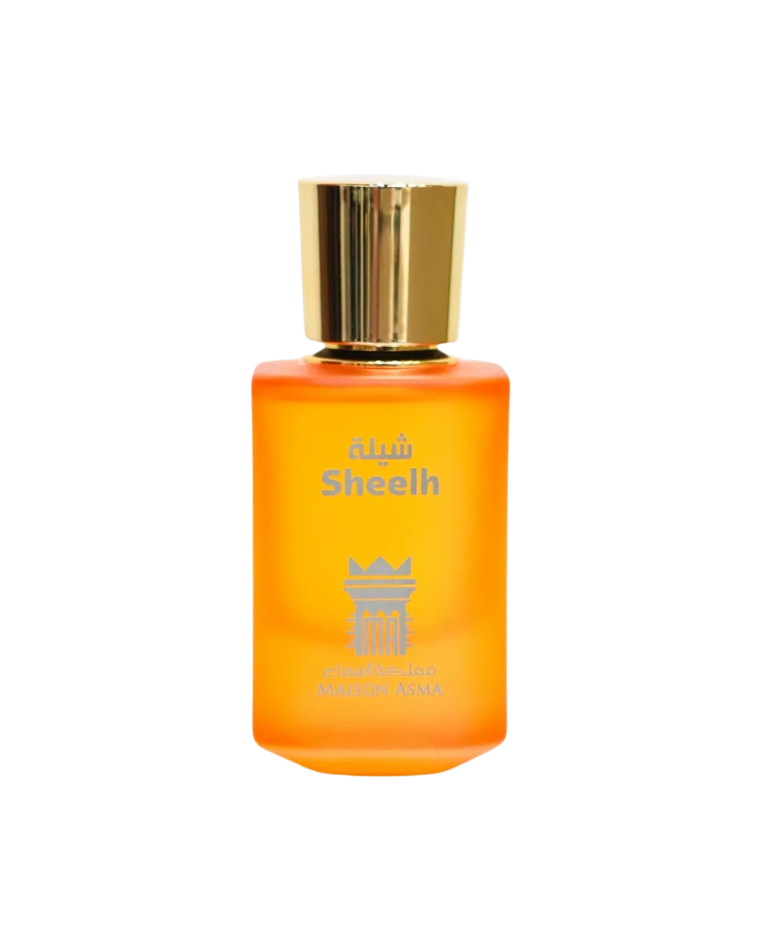 Sheelah – Her Mother's Scented Veil by Maison Asma, a frosted orange glass bottle with a faceted gold cap