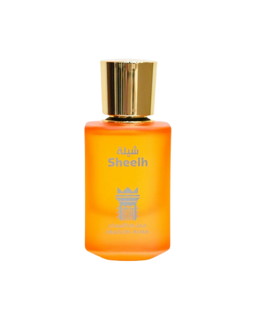 Sheelah – Her Mother's Scented Veil by Maison Asma, a frosted orange glass bottle with a faceted gold cap