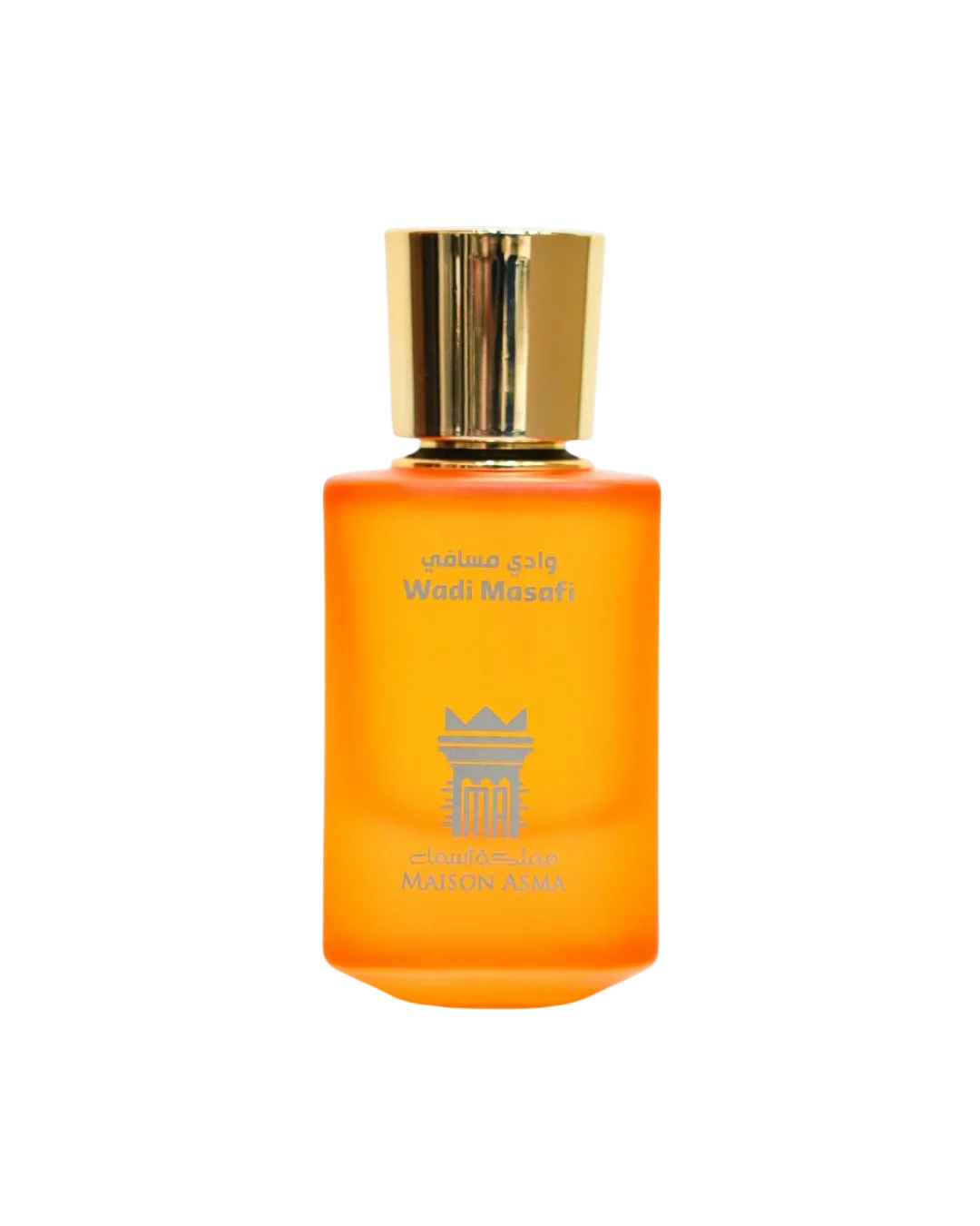 Wadi Masafi – After the Rain by Maison Asma, a frosted orange glass bottle with a faceted gold cap