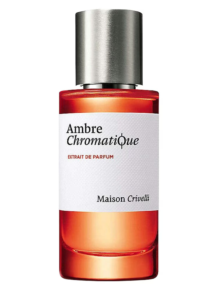 Maison Crivelli Ambre Chromatique perfume in a glass bottle with a sleek design and elegant packaging