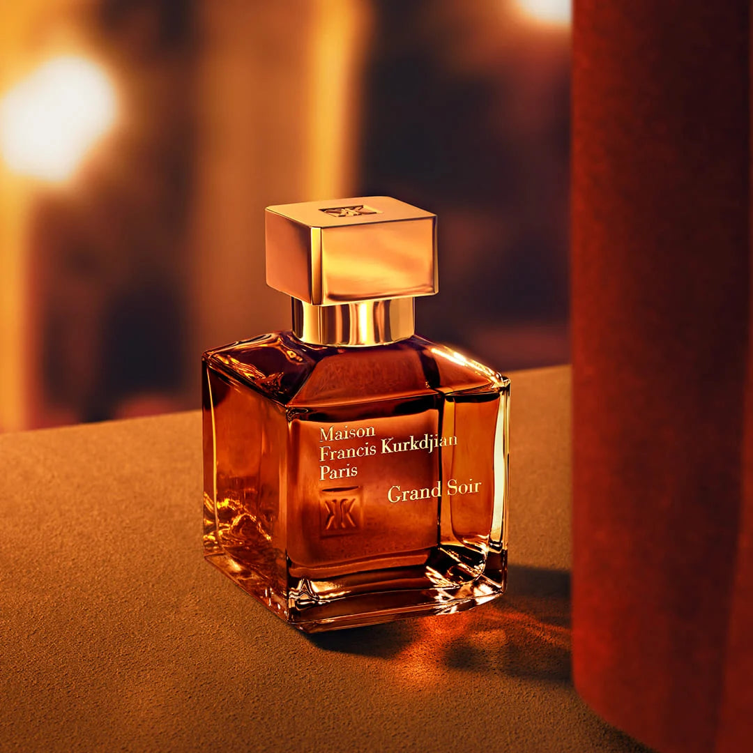 Maison Francis Kurkdjian Grand Soir Eau de Parfum 70ml bottle with golden cap and amber fragrance
