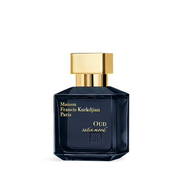 Maison Francis Kurkdjian Oud Satin Mood perfume bottle with dark blue glass and gold cap