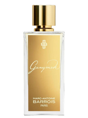 Ganymede Marc-Antoine Barrois perfume with gold label bottle and navy blue gift box packaging