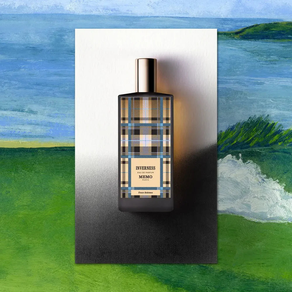 MEMO Inverness perfume Dubai in a stylish plaid bottle design for a luxurious fragrance experience