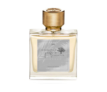 Memoirs of a Perfume Collector chai desert perfume bottle with gold textured cap and clear glass design