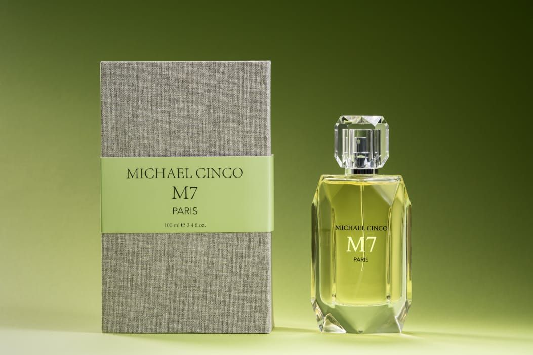 MICHAEL CINCO M7 perfume bottle and textured box with buy M7 perfume online offer