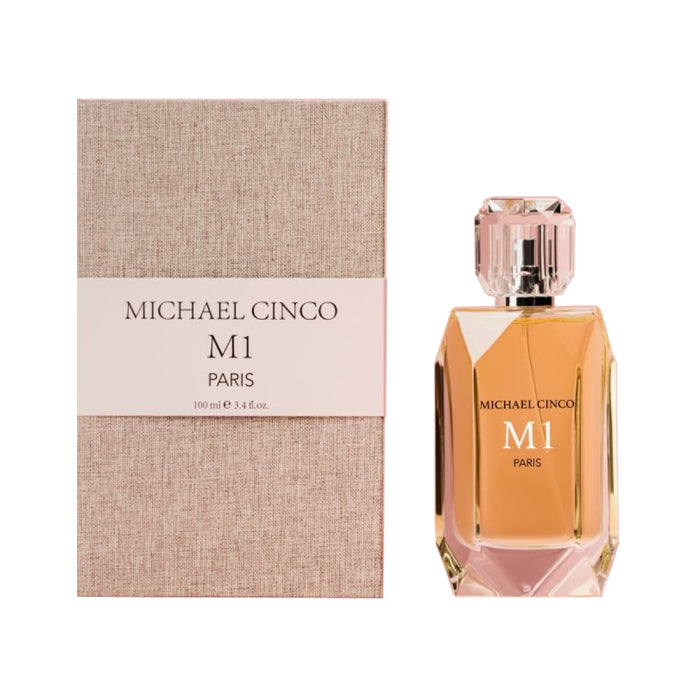 MICHAEL CINCO M1 niche perfume bottle with beige textured packaging and crystal cap