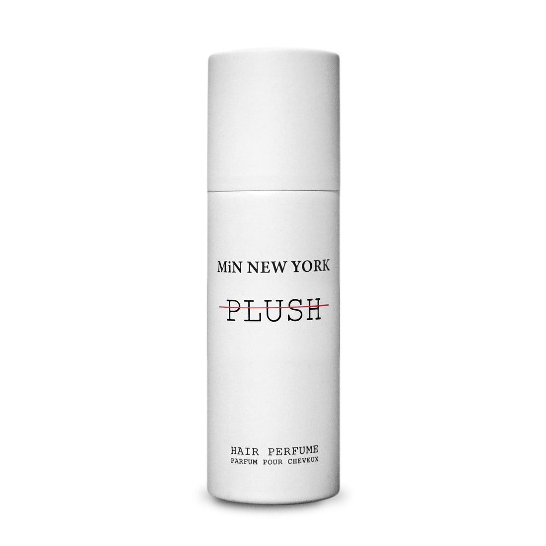 MiN NEW YORK Plush Hair Perfume 75ml in sleek white cylindrical bottle for hair fragrance