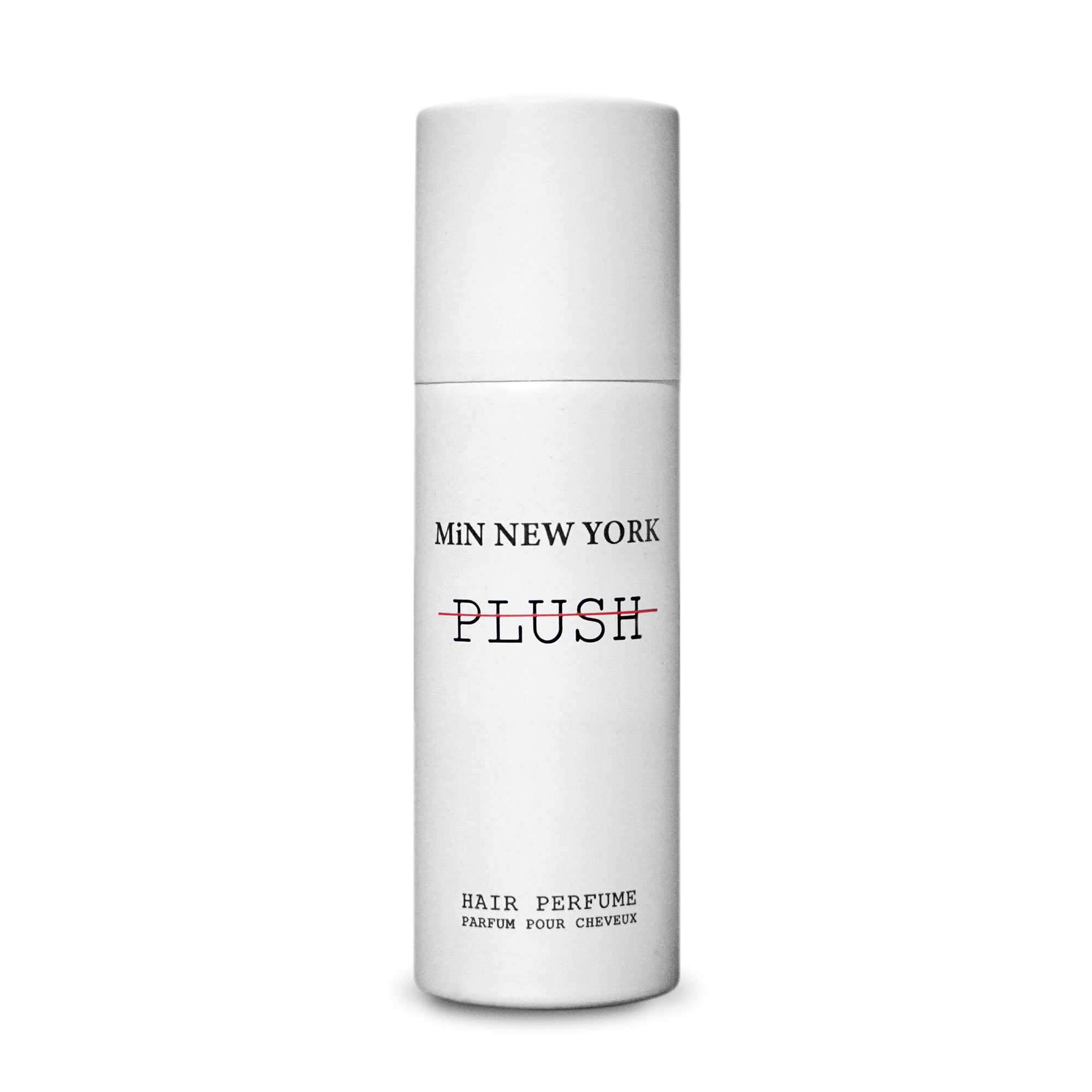 MiN NEW YORK Plush Hair Perfume 75ml in sleek white cylindrical bottle for hair fragrance