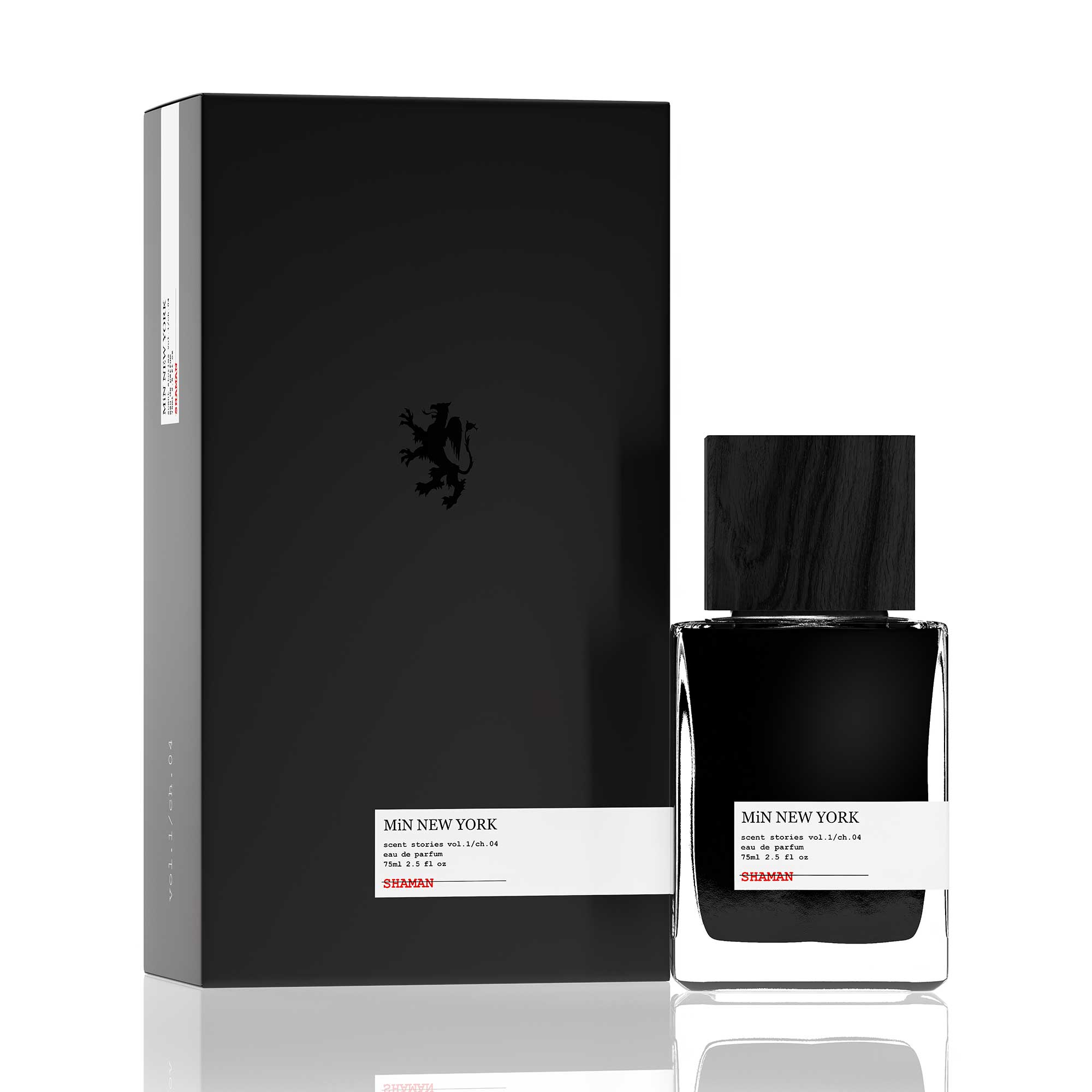 MiN NEW YORK Shaman 75ml niche perfume in a black and white elegant bottle with matching box