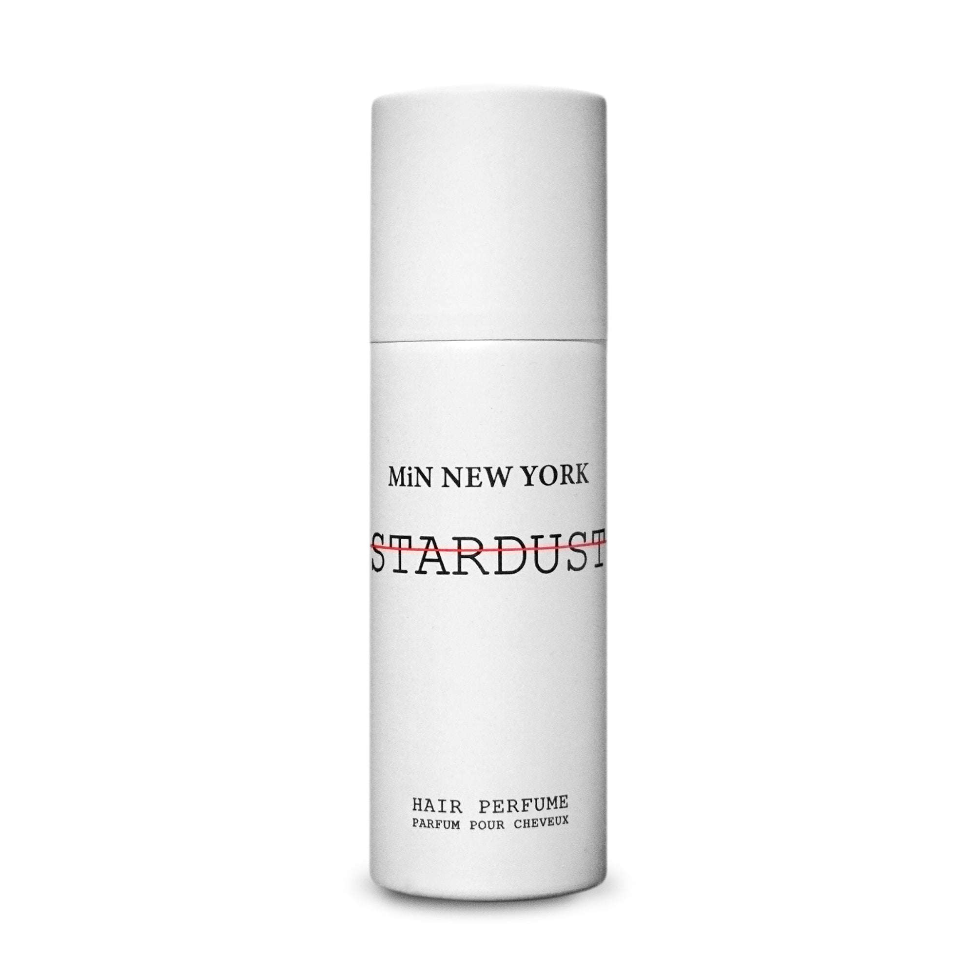 MiN NEW YORK Stardust hair perfume in a sleek white cylindrical bottle for fragrance