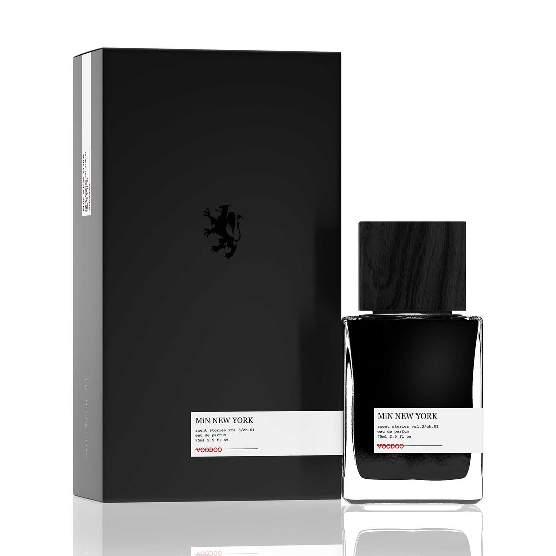 Voodoo 75ml niche perfume by MiN NEW YORK with black bottle and elegant black packaging