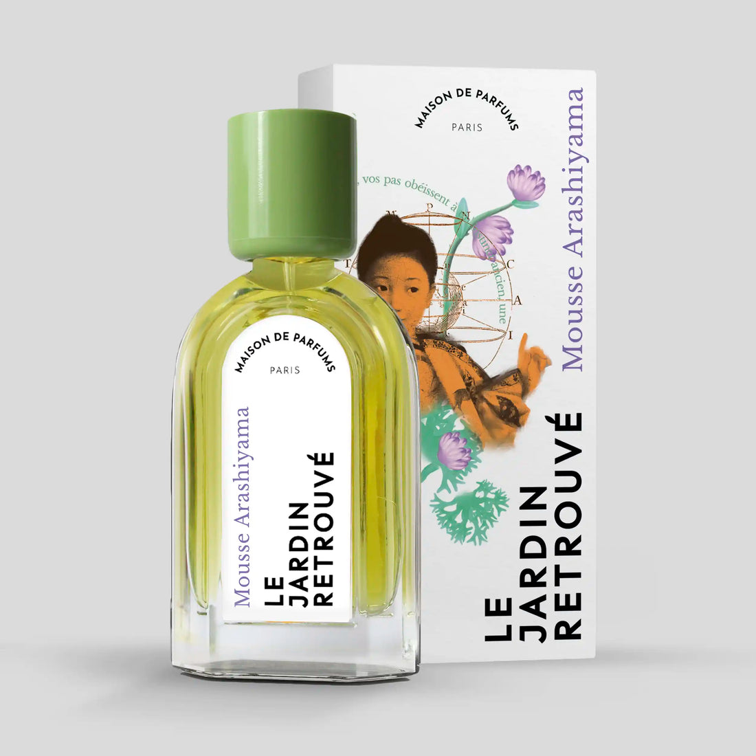 Stephane Humbert Lucas Mousse Arashiyama Eau de Parfum bottle with green cap and artistic packaging
